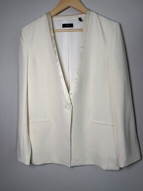 Theory Clean Tux Lady Jacket Ivory Satin Lapel Blazer Sz 6